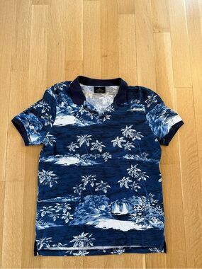 Navy Blue Hawaiian Print Polo Shirt from Renuar